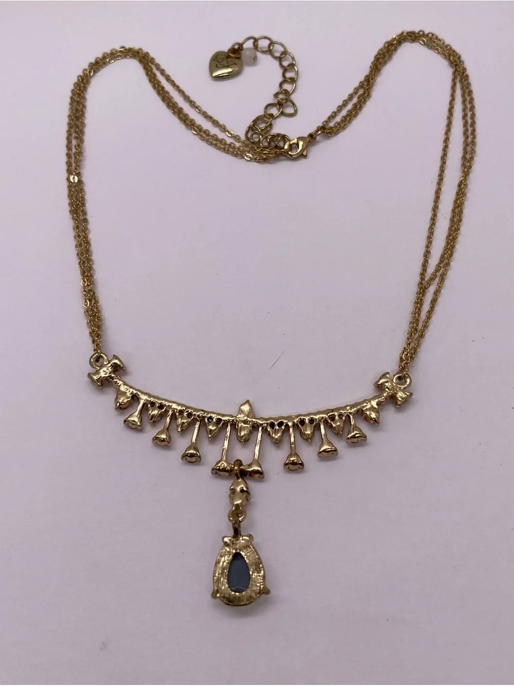 Betsy Johnson Gold-Tone Necklace with Pink Crystals and Teardrop Pendant